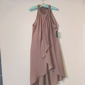 Exquisite mauve halter beaded high low dress